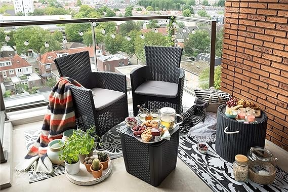 KETER IOWA GREY Conjunto de Sillón y Mesa para Balcón Terraza Exterior