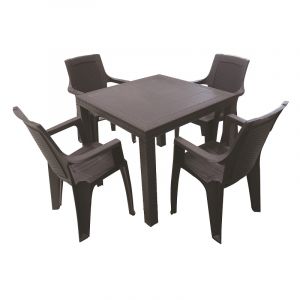 Combo de jardín de 5 piezas estilo ratán 1 mesa 89x89x76.5cm + 4 sillas con brazo | Sanchia