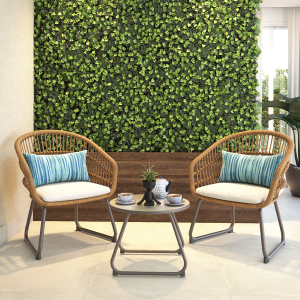 Jardín con 2 sillones de acero beige Timea naterial