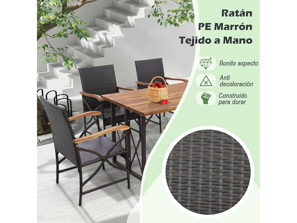 2 Silla Jardin Exterior con Cojín Suave con Cremallera, Marco de Metal Resistente, Sillas Terraza Mimbre COSTWAY