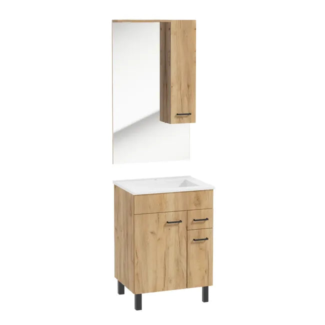 Coloque el gabinete con un lavabo y un espejo NAS de 60 Nas