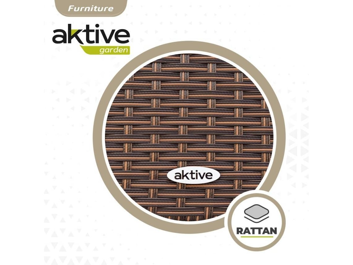 Sillón + Mesa AKTIVE (Negro - Acero, Ratán, Cristal, Poliéster - 60x61x100 cm)