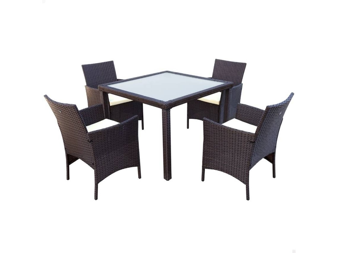 Sillón + Mesa AKTIVE (Negro - Acero, Ratán, Cristal, Poliéster - 60x61x100 cm)