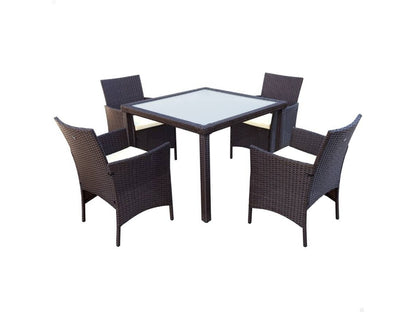 Sillón + Mesa AKTIVE (Negro - Acero, Ratán, Cristal, Poliéster - 60x61x100 cm)