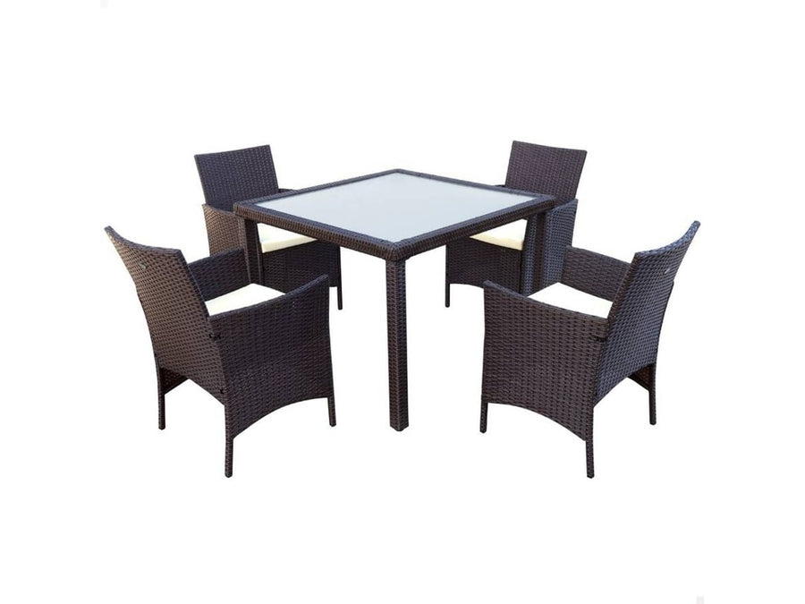 Sillón + Mesa AKTIVE (Negro - Acero, Ratán, Cristal, Poliéster - 60x61x100 cm)