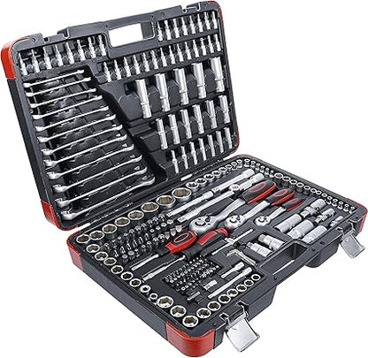 Juego de Llaves de profesional 215 Piezas – Caja de Herramientas, Trinquete, Carraca de Dientes Finos