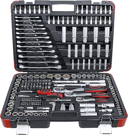 Juego de Llaves de profesional 215 Piezas – Caja de Herramientas, Trinquete, Carraca de Dientes Finos