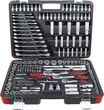 Juego de Llaves de profesional 215 Piezas – Caja de Herramientas, Trinquete, Carraca de Dientes Finos