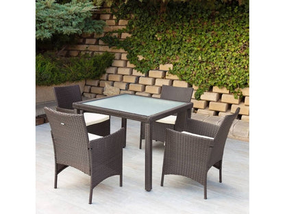 Sillón + Mesa AKTIVE (Negro - Acero, Ratán, Cristal, Poliéster - 60x61x100 cm)