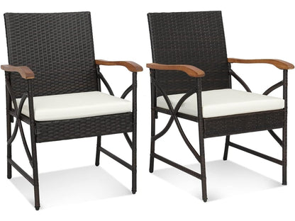 2 Silla Jardin Exterior con Cojín Suave con Cremallera, Marco de Metal Resistente, Sillas Terraza Mimbre COSTWAY