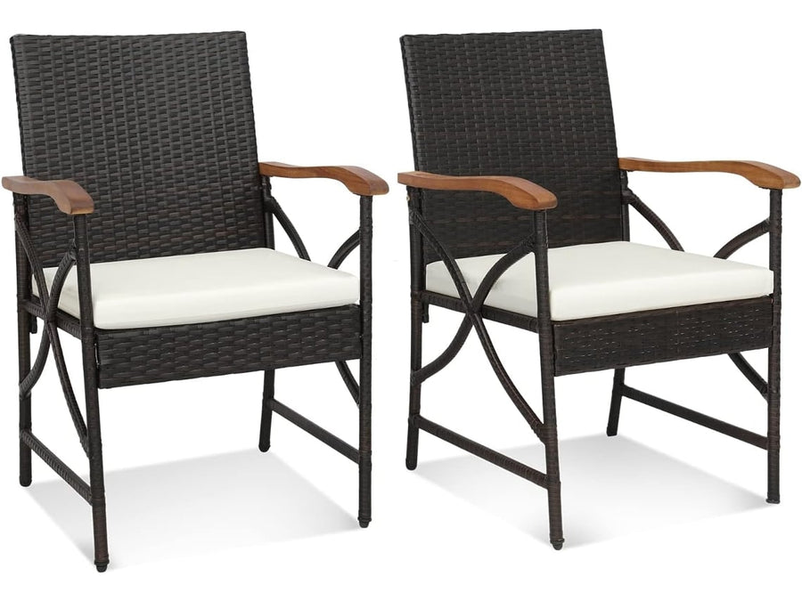 2 Silla Jardin Exterior con Cojín Suave con Cremallera, Marco de Metal Resistente, Sillas Terraza Mimbre COSTWAY