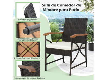 2 Silla Jardin Exterior con Cojín Suave con Cremallera, Marco de Metal Resistente, Sillas Terraza Mimbre COSTWAY