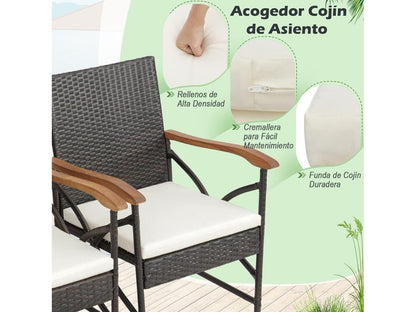 2 Silla Jardin Exterior con Cojín Suave con Cremallera, Marco de Metal Resistente, Sillas Terraza Mimbre COSTWAY