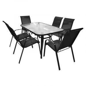 Set de jardín, 7 piezas, negro, café claro o café oscuro, mesa: 90 x 150 x 71cm, 6 sillas: 53 x 73 x 90cm
