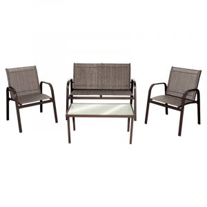 Set de jardín 4 piezas tela/metal café