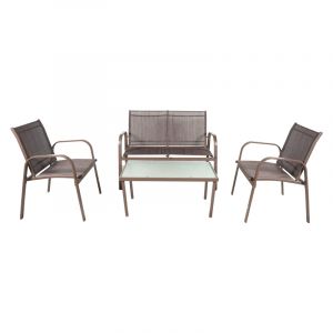 Set de jardín 4 piezas tela/metal café