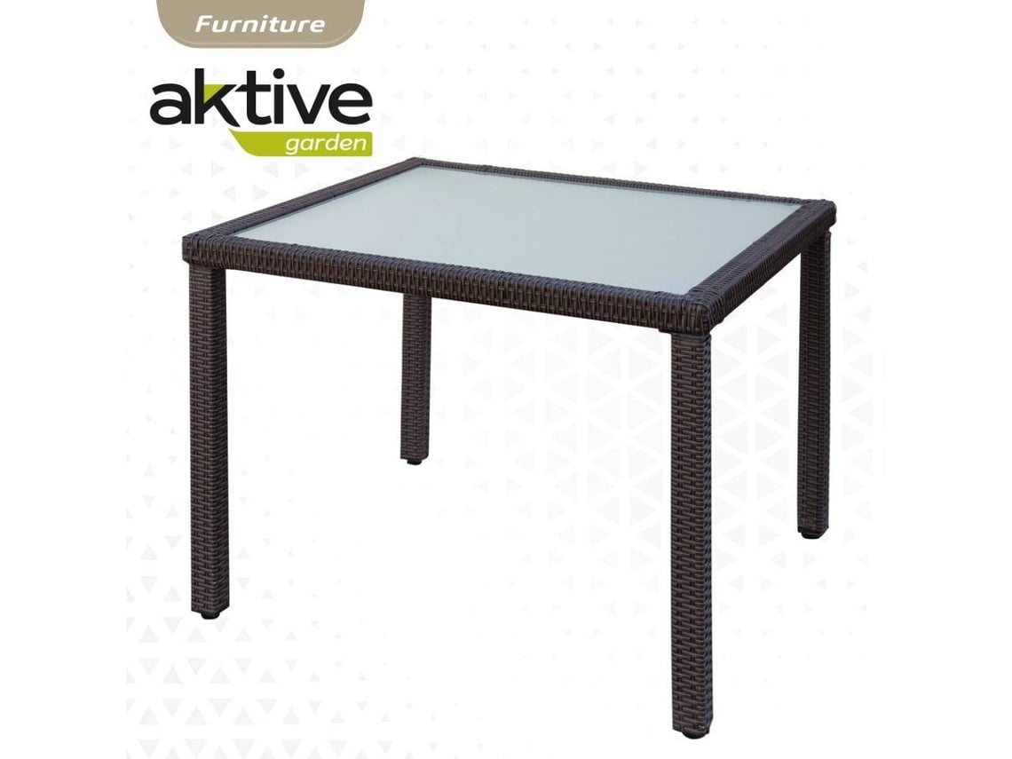 Sillón + Mesa AKTIVE (Negro - Acero, Ratán, Cristal, Poliéster - 60x61x100 cm)