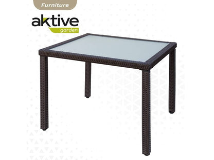 Sillón + Mesa AKTIVE (Negro - Acero, Ratán, Cristal, Poliéster - 60x61x100 cm)