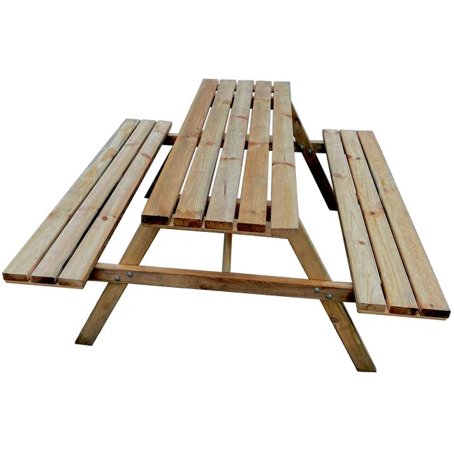 Muebles de jardín de comedor de picnic con bancos de madera de 150 cm 4iq